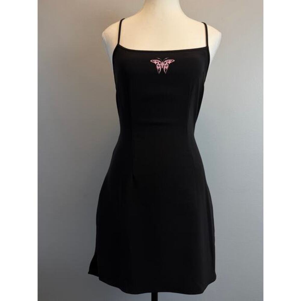H&M Divided Black Mini Dress Open BackSoft Goth Alt‎ Butterfly Y2K Club Bodycon